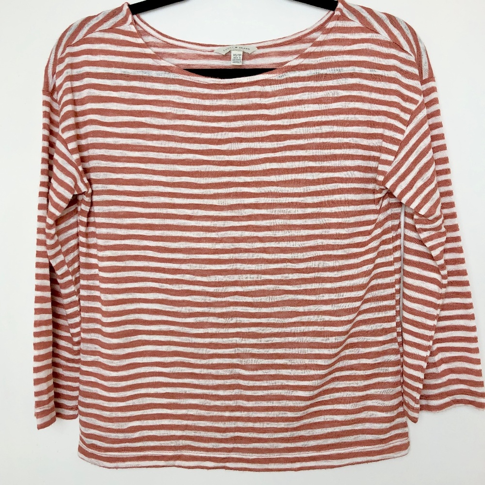 Lucky Brand White/Clay Striped Knit Top